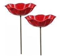 Temeemeg 2PCS Hummingbird Bath, Red Flower Garden Stake Bird Bath Bowl - Bee Watering Station For Outside, Small Bird For Backyard Birds And Butterflies