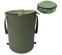 Temeemeg Camping Trash Can 18x22 600D Collapsible Trash Can with Zippered Lid, 6 Garbage Bag Clip ＆ Handle for RV, Picnic, BBQ, Outdoor, Green
