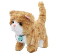 Temeemeg Cat Stuffed Animal Toy Interactive Walking Talking & Singing Cat Plush with Colorful Lights Realistic Electronic Pet Companion for Kids (Yellow Stripes)