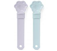 Temeemeg Cat Treat Spoon, 2-Pack Easy Dispenser Cat Strip Feeder Reusable for Pouches & Purees, Keep Hands Clean (Purple & Blue).