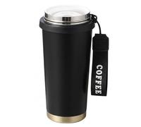 Temeemeg Ceramic Water Bottle Coffee Tumbler with Straw 17.9oz Insulated Water Bottle for Women Double Drinking Modes Portable Vacuum Flask for Office Car Travel Black