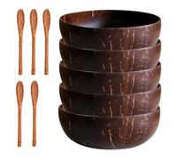 Temeemeg Coconut Bowl Set 5Pcs Coconut Bowl ＆ 5Pcs Spoons 5.1'' Polished Eco Friendly Natural Acai Kitchen Decor for Vegan Organic Salad..