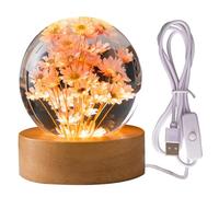 Temeemeg Crystal Ball Lamp 2.4 Inch 3D Crystal Ball Night Light with Wooden Base Warm Yellow Light Red Daisy Flower Lamp for Women Girl Birthday Home Office Decor Red Daisy