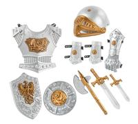 Temeemeg Knight Costume Kids 10Pcs/Set Simulated Medieval Knight Armor Includes Helmet, Shield, Swords, Axe and More Kids Dress Up Costumes for Role Play, Cosplay, Halloween Party