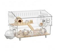 Temeemeg Large Hamster Cage - Spacious Hamster Cage Large with Full-View Clear Panels & Wooden Hideout for Easy Cleaning (9-Piece Set).