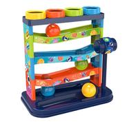 Temeemeg Montessori Ball Drop Toy with 4 Balls / 1 Hammer/ 4 layer Ball Drop Tower Toddler Educational Assembly Toy