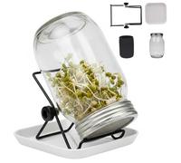Temeemeg Sprouting Jar Kit Complete Seed Sprouting Jar Kit with Stainless Steel Stand & Drip Tray Easy Home Sprout for Microgreens Beans Broccoli