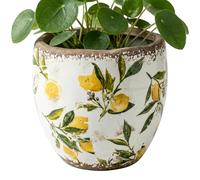 Temeemeg Tuscan Ceramic Planter Yellow Ceramic Flower Pot with Vintage Crackle Glaze for Indoor Outdoor Garden Patio and Home Decor