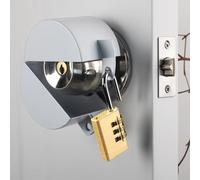 TEMEILI Door Knob with Lock,Without Drilling,Dementia Door Handle Lock，from Outside Prevents Turning of Door Knob and Access to Keyhole,for Apartment Evictions，Childproof (White with Padlock)