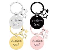 TEMEITE Personalized Star Keychain with Custom Text - Custom Engraved Circle Pendant Keyring with Star Charms, for Friends, Loved Ones, and Special Occasions in Gold, Silver, Rose Gold, Black