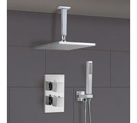 Temel Bathroom Square Concealed Thermostatic Mixer Shower Head Chrome Valve Set