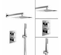 Temel Bathroom Square Concealed Thermostatic Mixer Shower Head Chrome Valve Set