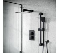 Temel Matt Black Rainfall Shower Head with Hand Held and Thermostatic Valve Set Nes Home Black One Size