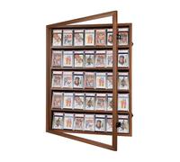 Temgee 35 Card Baseball Card Display Case - Lockable Sports Graded Card Display Case Wall Mount with UV Protection Acrylic Door for Baseball Basketball Football Hockey Trading Card Collection - Walnut