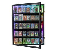 Temgee 35 Graded Sports Card Display Case with LED - Baseball Card Display Frame with UV Protection Clear View Lockable Wall Cabinet for Basketball Collectible Trading Card Black Finish