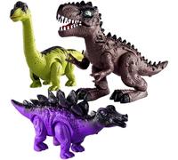 TEMI 3 Pack Electrical Walking Dinosaur Toys for Toddlers 2-4 3-5 Years with Sound and Light Up, Toddler Robot Dinosaur, Brachiosaurus, Stegosaurus Dinosaurs Figures for Kids