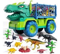 TEMI Dinosaur Truck Toy for Kids 3-5 Years Old, Tyrannosaurus Transport Car Carrier Truck with 8 Dino Figures, Activity Play Mat, Dinosaur Eggs and Trees, Escape Set for Boys and Girls