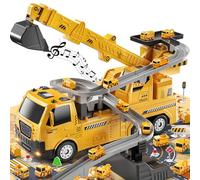 TEMI Engineering Crane, Kids Construction Truck Toys for 3 4 5 6 7 Years Old - Car Race Tracks, Excavator, Boy Toys for 3-5 Year Old Toddlers, Gift Toys for Boys & Girls Aged 4-6, Outdoor Playset