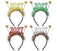 Temicle 4 Pcs 2027 New Year Headbands for Adults - Glitter Number Head Boppers with Gold Stars and Metallic Tinsel for New Years Eve Party Favors, Costume Accessories and Photo Booth Props