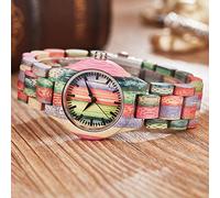 TEmkin Colorful Wood Watch Women Female Quartz Wristwatches Bamboo Wooden Band Wrist Clock Elegant Simple Dial Design Bracelet Watches (Colorful Wood Watch3)