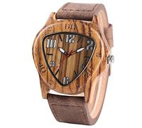 TEmkin Mens Watches Creative Inverted Geometric Triangle Shaped Big Numbers Dial Wood Clock Male Genuine Leather (Zebra Wood)