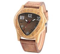 TEmkin Mens Watches Creative Inverted Geometric Triangle Shaped Big Numbers Dial Wood Clock Male Genuine Leather (Bamboo Wood)