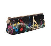 TEMKIN Music Note Printed Women'S Leather Pencil Pouch,Large Capacity Pencil Case Pen Bag With Zipper For Office