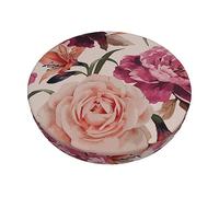 TEMKIN Pink Flowerand Rose Bar Stool Cushion Soft Velvet Padded Round Stool Cover 12-14 Inches Velvet