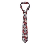 TEMKIN sugar skulls and red roses Necktie for Men - Full Print, Silk Slim Suit Ties for Business Birthday Wedding Banquet Party
