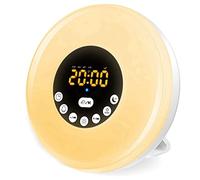 TEmkin Table Clock Wake Up Light Bedside Sunrise Alarm Clock Night Light Dimmable Warm Colorful Light Natural Sounds FM Radio Shelf Clock