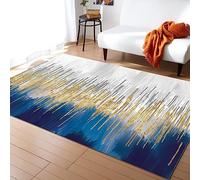 TEMLAN Abstract Ombre Gray Navy Blue Area Rug Soft Fashion Gold Foil Texture Art Floor Mat Printed Design Large Carpet for Bedroom Kitchen Living Room 140 x 200 cm