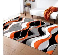 TEMLAN Abstract Orange Gray Modern Wavy Line Area Rug Grey Geometry Black Stripes Washable Floor Carpet, Soft and Plush Mats for Living Room Bedroom 120 x 180 cm