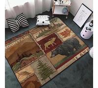TEMLAN Bear Moose Deer Pattern Area Rug Retro Rustic Lodge Rugs Living Room for Bedroom Dining Home Office Soft Rugs Carpets 70 x 140 cm