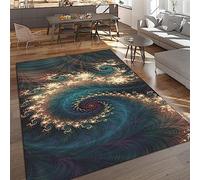 TEMLAN Beautiful Peacock Feather Art Area Rug Soft Teal Blue Turquoise Floor Mat Printed Design Large Carpet for Bedroom Kitchen Living Room 140 x 200 cm