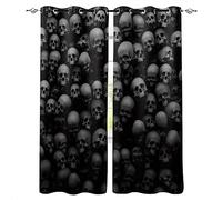 TEMLAN Black Skull Skull Blackout Curtains Horror Skull Eyelet Curtains for Living Room Bedroom, Grommet Top Thermal Insulated Window Treatments (300 x 270 cm)