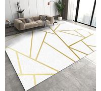 TEMLAN Golden Lines Geometry Art Area Rug White Gold Marble Texture Rugs Non-Slip Floor Mat for Living Room Bedroom Dining Room Farmhouse Laundry Room Bathroom 60 x 110 cm