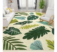 TEMLAN Leaves Green Leaves Shape Area Rug Green Tropical Plants Rugs Non-Slip Floor Mat for Living Room Bedroom Dining Room Farmhouse Laundry Room Bathroom 60 x 110 cm