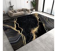 TEMLAN Luxury Black Gold Marble Area Rug Abstract Night Sky Grey Line Art Rugs Non-Slip Floor Mat for Living Room Bedroom Dining Room Farmhouse Laundry Room Bathroom 60 x 110 cm