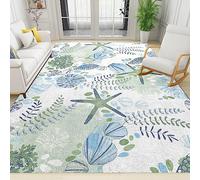 TEMLAN Nautical Coastal Ocean Area Rug Green Beach Theme Rugs Non-Slip Floor Mat for Living Room Bedroom Dining Room Farmhouse Laundry Room Bathroom 60 x 110 cm