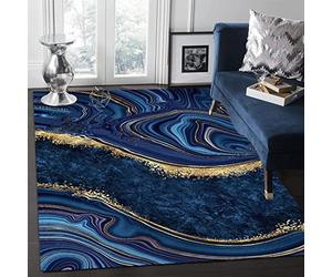 TEMLAN Navy Blue Gold Marble Area Rug Abstract Striped Art Outdoor Indoor Washable Rug for Floor Mat Indoor Throw Rugs Soft Mats for Bedroom Living Room Kids Room 80 x 150 cm
