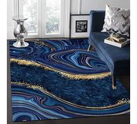 TEMLAN Navy Blue Gold Marble Area Rug Abstract Striped Art Rugs Non-Slip Floor Mat for Living Room Bedroom Dining Room Farmhouse Laundry Room Bathroom 60 x 110 cm