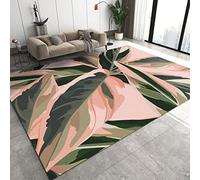 TEMLAN Nordic Luxury Banana Leaf Area Rug Pink Green Tropical Plant Washable Floor Carpet, Soft and Plush Mats for Living Room Bedroom 60 x 90 cm