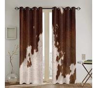 TEMLAN Red-brown Cowhide Blackout Curtains Cow Art Eyelet Curtains for Living Room Bedroom, Grommet Top Thermal Insulated Window Treatments (117 x 137cm)