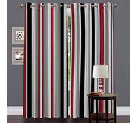 TEMLAN Red White Gray Black Vertical Stripes Print Bedroom Curtains Line Art Blackout Window Curtain Panels, Thermal Insulated Drapes Eyelet Top Window Treatment (140 x 160cm)