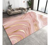 TEMLAN Rose Gold Pink Marble Area Rug Golden Line Art Rugs Non-Slip Floor Mat for Living Room Bedroom Dining Room Farmhouse Laundry Room Bathroom 60 x 110 cm