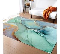 TEMLAN Teal Marble Golden Line Area Rug Turquoise Nature Stone Machine Washable Carpet for Living Room Bedroom Dining Room Farmhouse Laundry Room Bathroom 180 x 240 cm