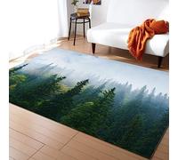 TEMLAN Trees Forest Landscape Area Rug Green Pine Forest Rugs Non-Slip Floor Mat for Living Room Bedroom Dining Room Farmhouse Laundry Room Bathroom 60 x 110 cm