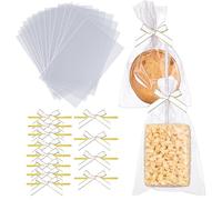 TEMLQPACK 100PCS 4x6 Inches Clear Self-Sealing Cellophane Rice Krispie Treat Bags with White Bow Accessories, Resealable for Cookie Candy Jewelry Crafts Small Product Packaging