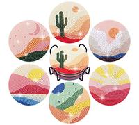Temlum 6pcs Diamond Art Coasters Kits for Adults, Abstract Landscape | Diamond Painting Coasters with Holder, Small Diamond Painting Kit Art Craft Supplies