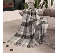 Temminc Woolly Throw Pure Wool Blanket - Large 55x83 inches, 1.5 lbs,Wool Fringed Knee Throw Blanket for Couch Bed Outdoor Travel,Soft Lightweight Breathable Blanket for All Season,Beige Check